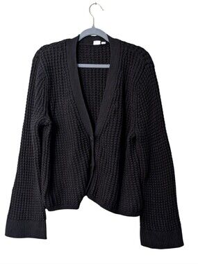 Gap Factory cardigan black waffle knit oversized cozy size XL balloon sleeves